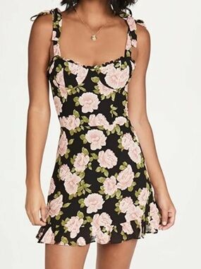 Reformation Christine Mini Dress Rosalia Floral Tie Strap Ruffle Hem Size 4